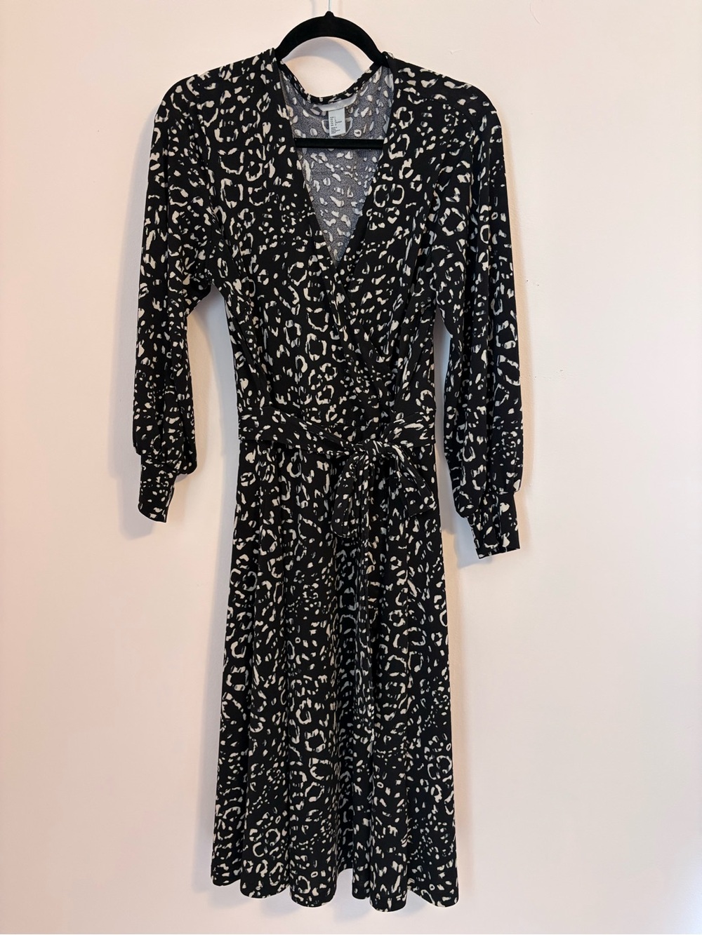 H&M Black and White Leopard Print Wrap Maxi Dress